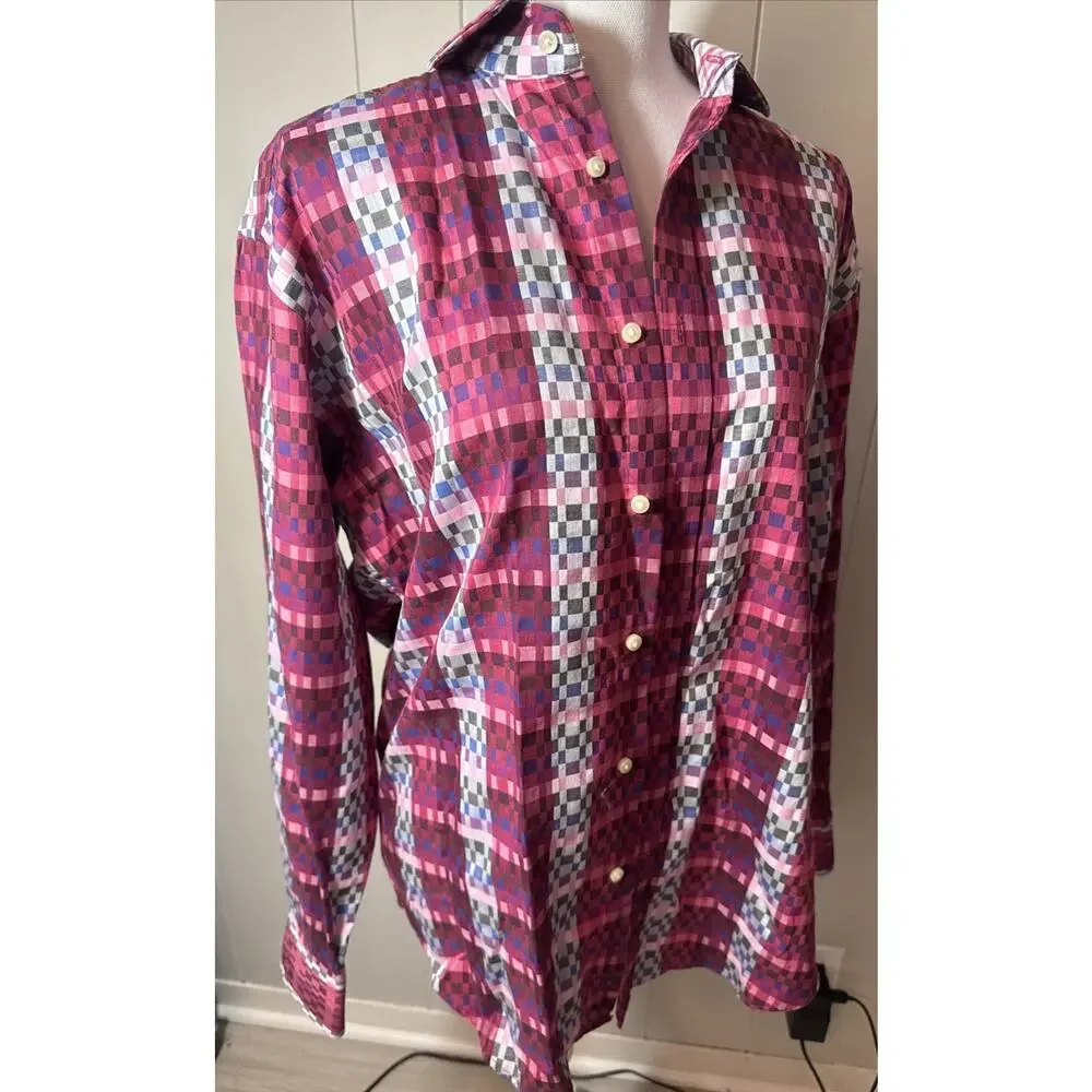 Thomas Dean Mens M Button Down Shirt LS Flip Cuff 100% Cotton - Picture 2 of 5